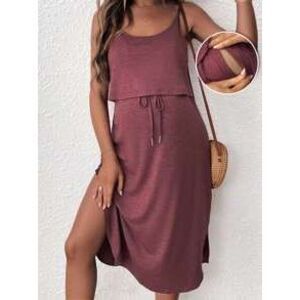 SHEIN Solid Color Square Neck Sleeveless Nursing Dress For Maternity